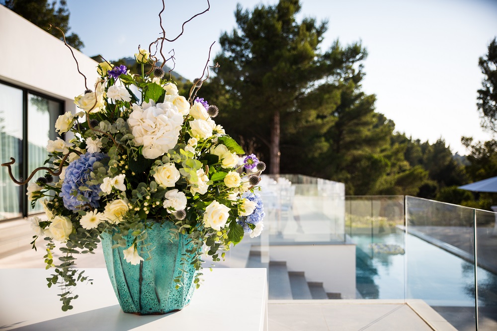 dutch flowers by the pool in ibiza
